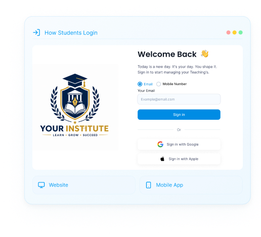 Student login screen showing the login dashboard and institute logo.